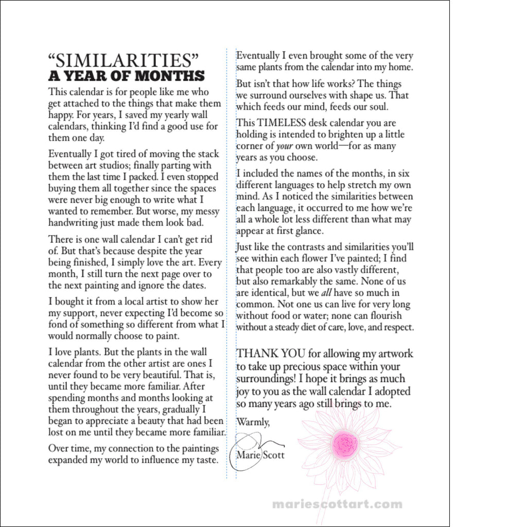 Large MONTHLY Desk Calendar "Similarities: A YEAR OF MONTHS" โ Marie